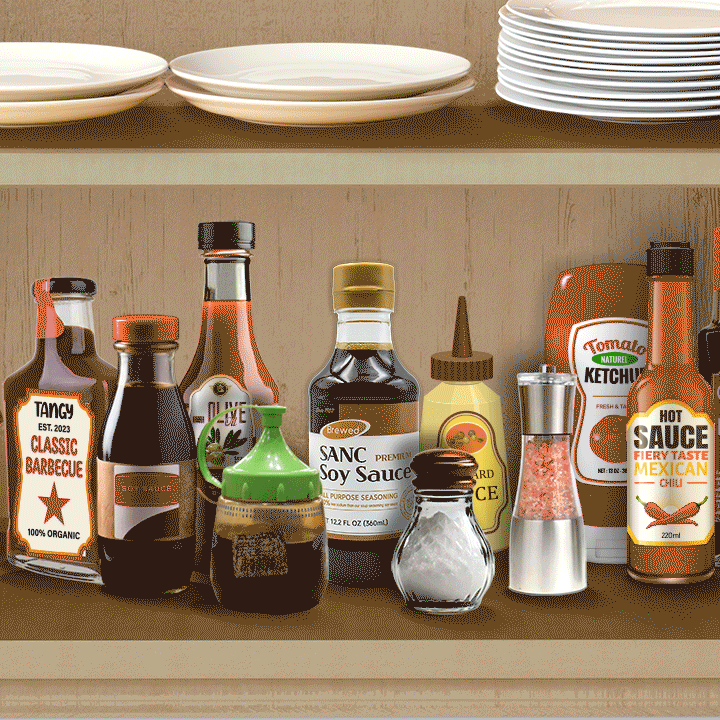 a GIF of sanc low sodium soy sauce in the pantry