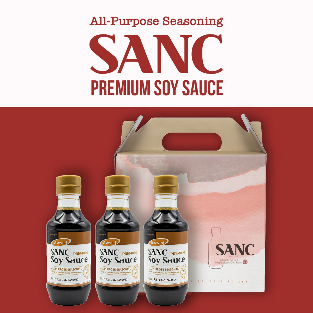 3 set gift packing of sanc low sodium soy sauce