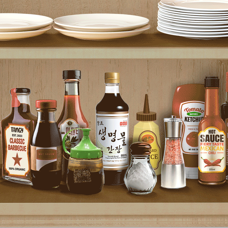 a GIF of sanc low sodium soy sauce in the pantry