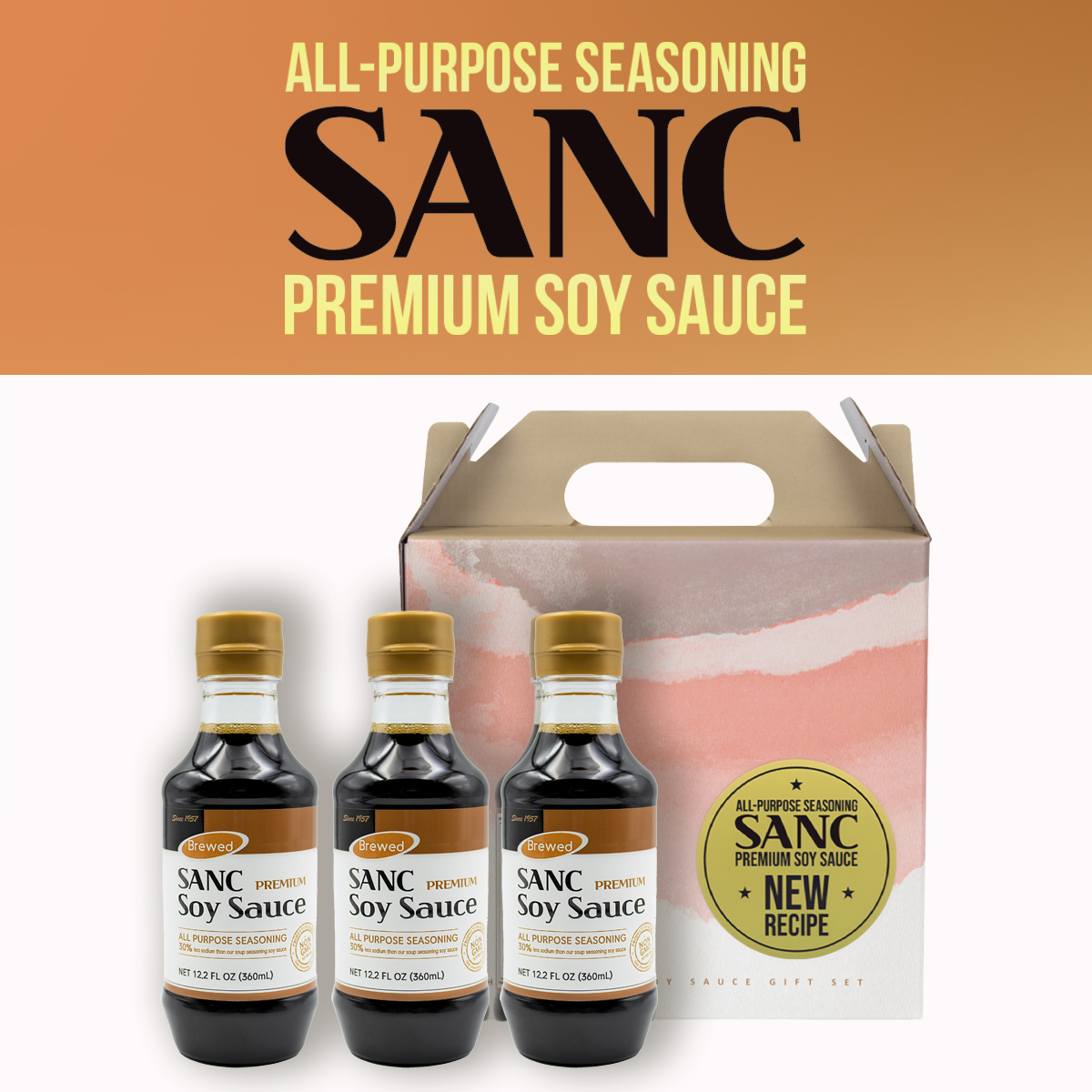 Upgraded Premium Less Sodium Soy Sauce - Set of 3, 12.2 Fl Oz